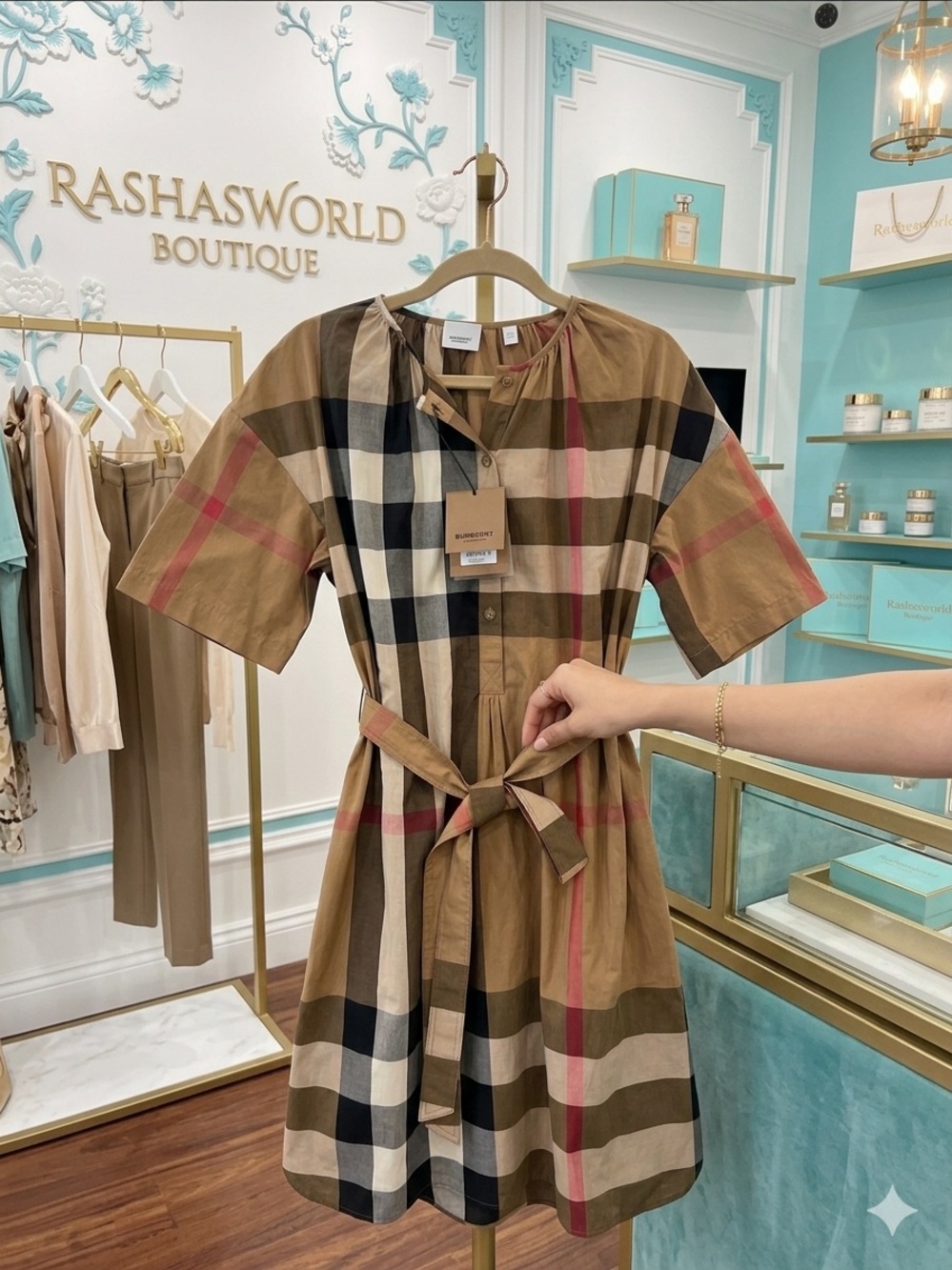 Burberry Check Pattern 4 button Dress New Size 6